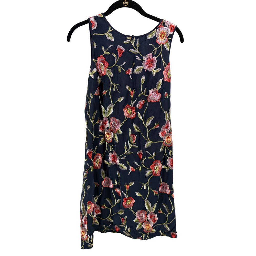 Jessica Howard Navy Blue Floral Embroidered Mesh Shift Dress Size 8P Sleeveless